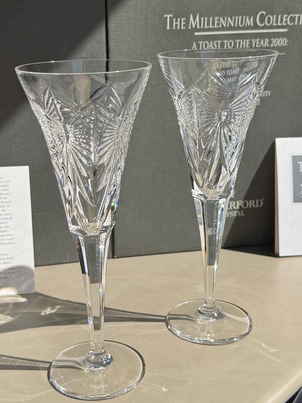 Waterford Millennium Collection 2000 Happiness Toasting Flute Pair Boxed